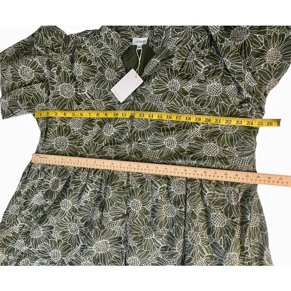 Plus Size Women's Olive Green Floral Dress Ruffle Long Sleeve V Neck Flared 2XL - Picture 6 of 9